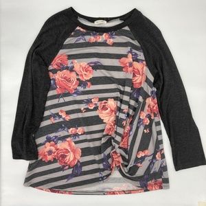 NU LABEL 3/4 Sleeve Knotted Front Top, Medium